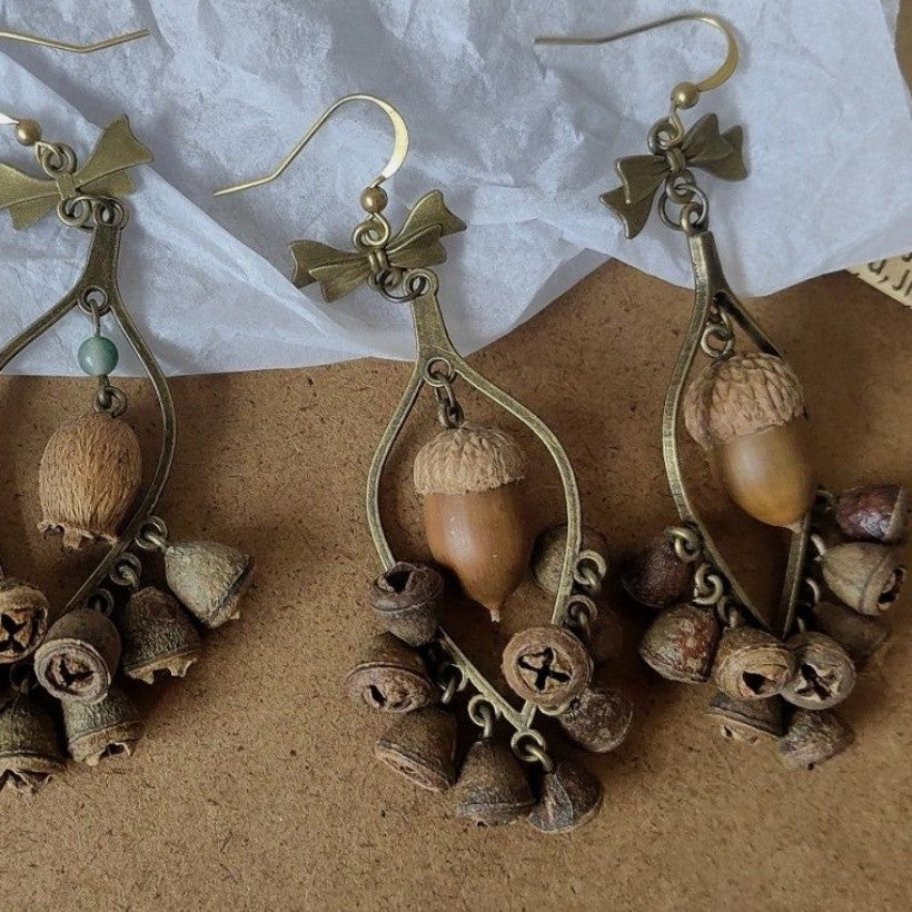 Natural Acorn Earrings Handmade Forest Style Fruit Dangle Earrings Pair