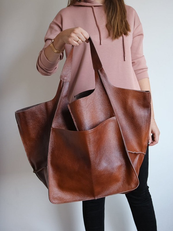 Women Large Capacity Soft Leather Casual Tote Shoulder Bag Retro Shopper Handbag