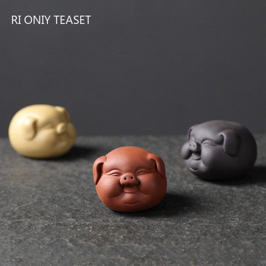 1pc 1.97" Purple Clay Tea Pet Pig Statue Tea Figurine Ornament Handmade Decor