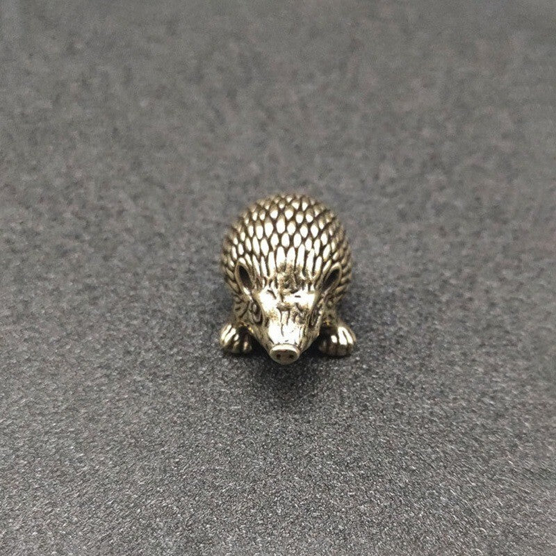 Solid Brass Hedgehog Figurine Animal Statue Toy Ornament Miniature Gift Tea Pet