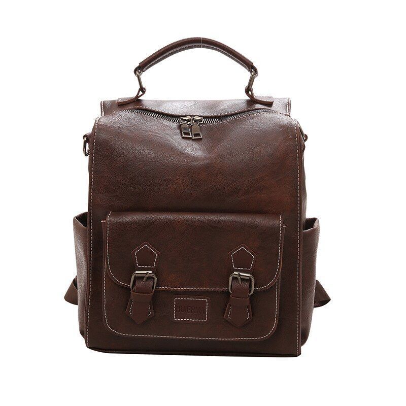 Trendy Backpack Vintage Leather Brown Casual Travel Bag Retro Student School Bag