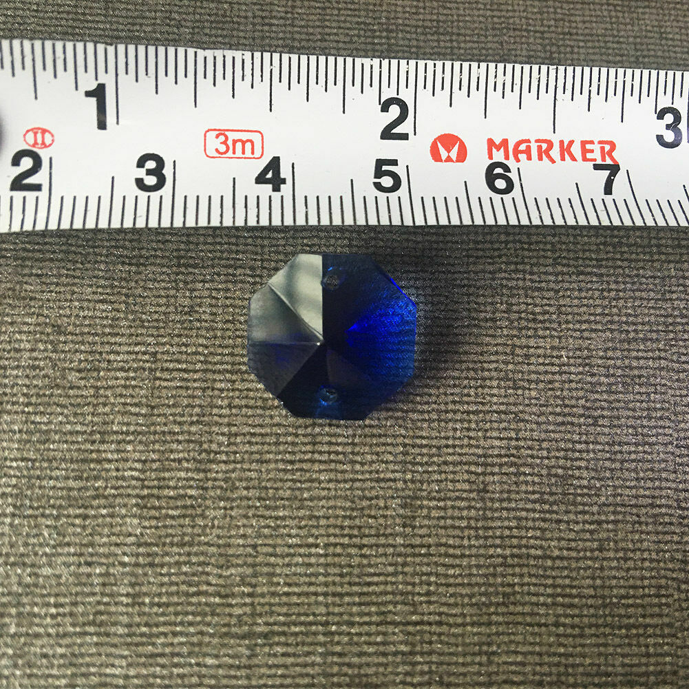 30Pc 14MM Blue Glass Octagon Crystal Beads Chandelier Part DIY Lamp Prism 2Holes