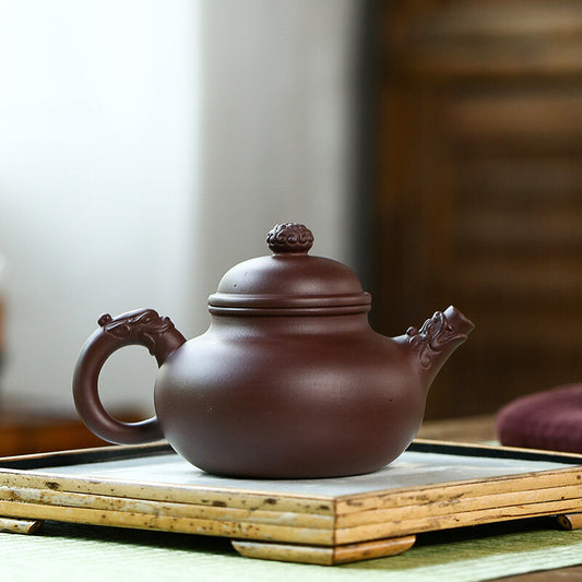 China Yixing Zisha Pottery Purple Clay Handmade 330cc Ssangyong Teapot 双龙容天
