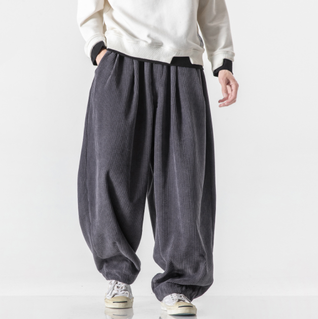 Men Baggy Corduroy Pants Kung Fu Loose Casual Harem Bottoms Hip Hop Trousers @