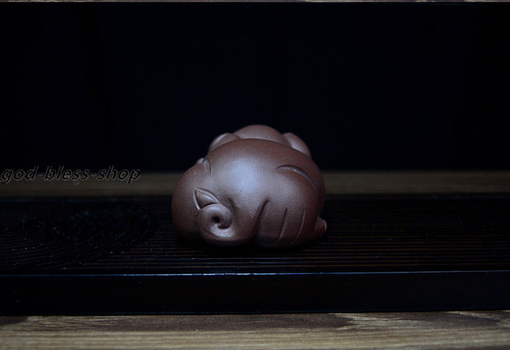 3.9“Blessing Pig Statue Small Yixing Zisha Tea Pet Handmade Purple Grit Tea Play