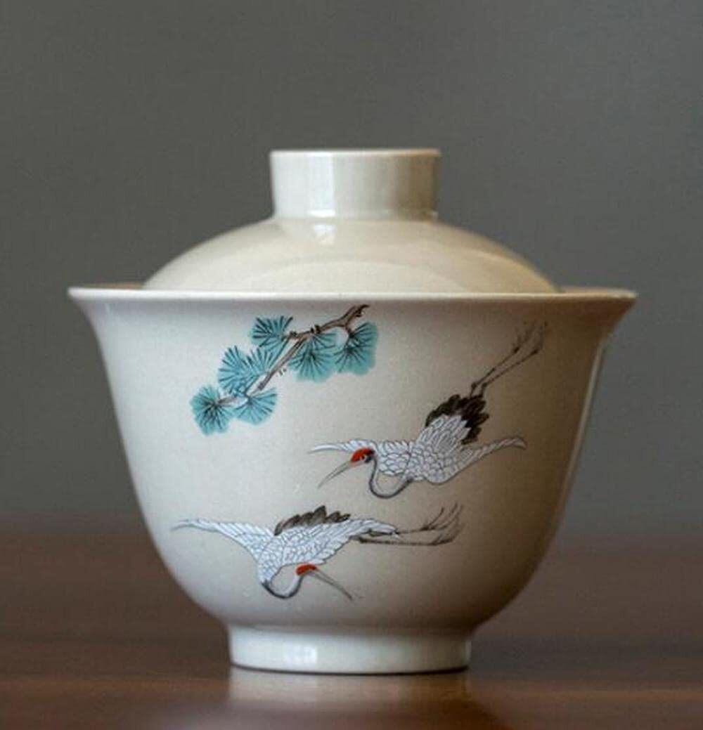120ml Retro Gaiwan Hand Painted Crane Kung Fu Tea Set Tea Bowl Household Tureen