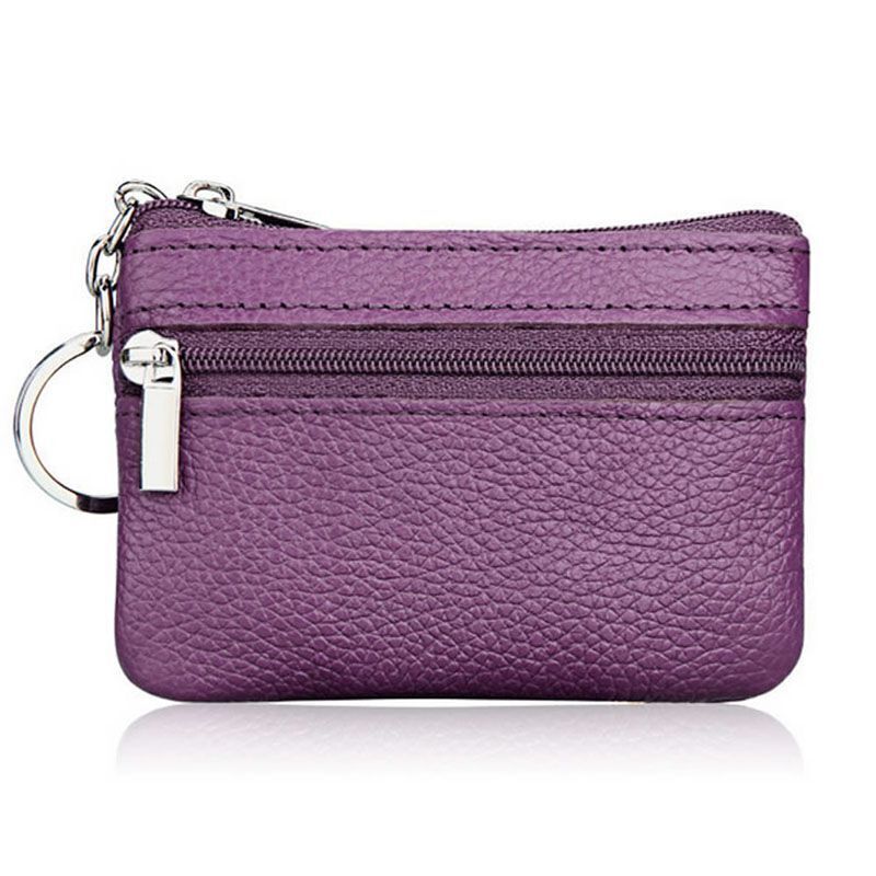 Soft Men Women Card Coin Key Holder Zip Wallet Pouch Bag Purse 10.7*7.3cm Purple