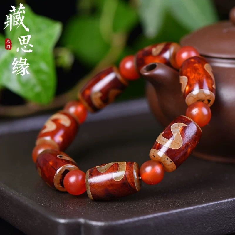Tibetan Style Three Eye Dzi Bead Bracelet Round Beads Barrel Beads Unisex