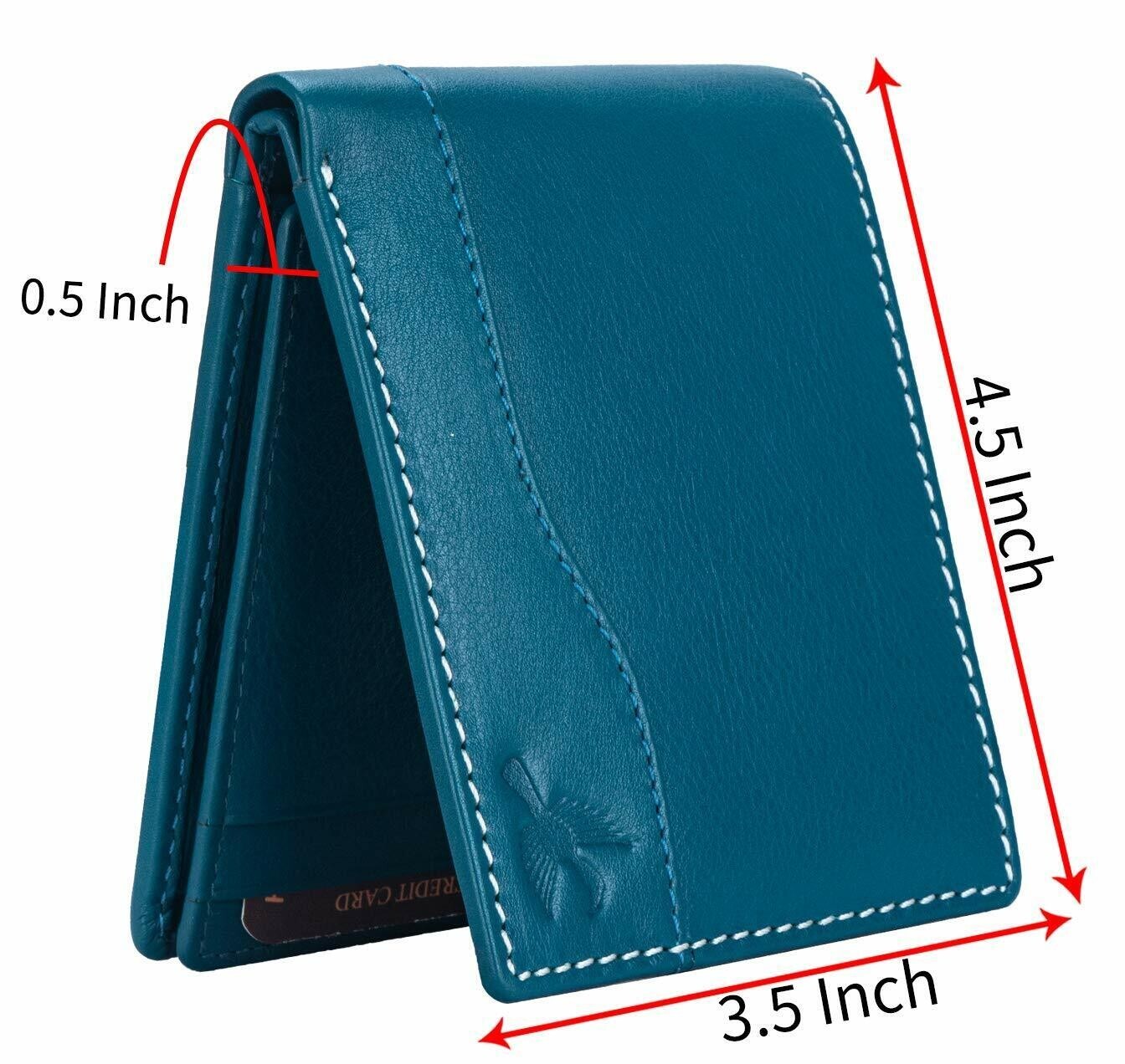 Brand New Authentic RFID Blocking Aqua Blue BI-Fold Genuine Leather Men Wallet