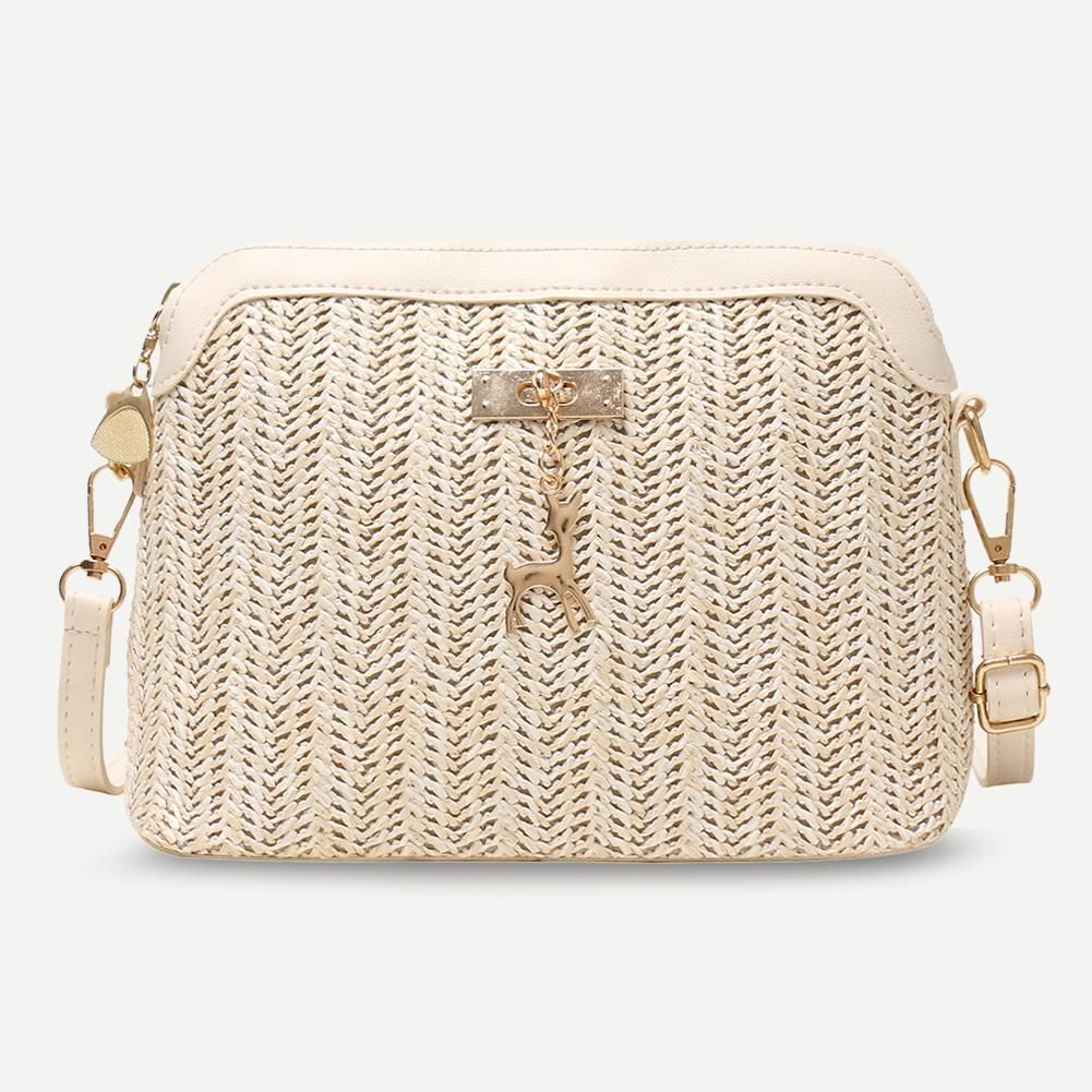 Straw Bag Woven Tassel Beach Shoulder Bag Crossbody Casual Traveling 23*17*11 CM