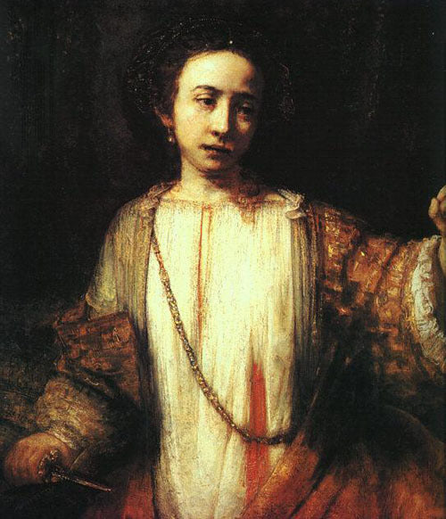 Art Oil painting Rembrandt - Woman Lucretia holding sword canvas
