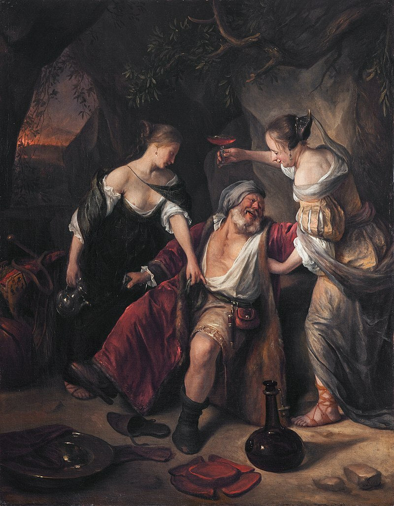 stunning oil painting handpainted on canvas "Lot and His Daughters "