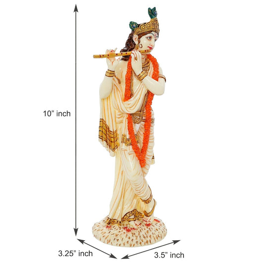 Hindu God Lord Standing Krishna Playing on Flute Statue Idol Figurine