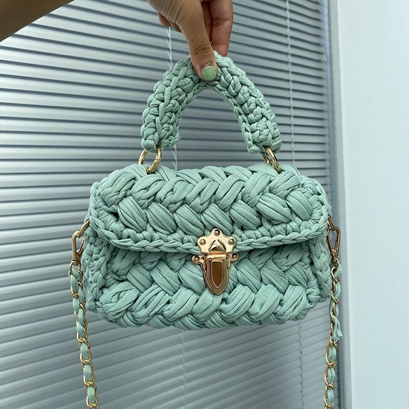 Knitting Bag Woolen Yarn Handmade Woven Handbag Square Crochet Purse 18*5*13 CM