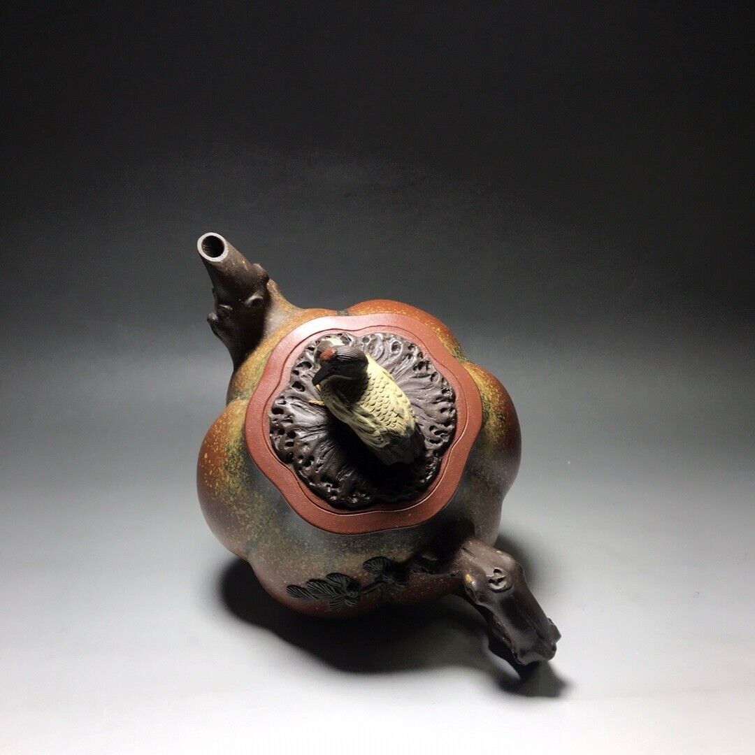 Chinese Yixing Zisha Clay Handmade Exquisite Teapot (松鹤延年 底款:汪寅仙)