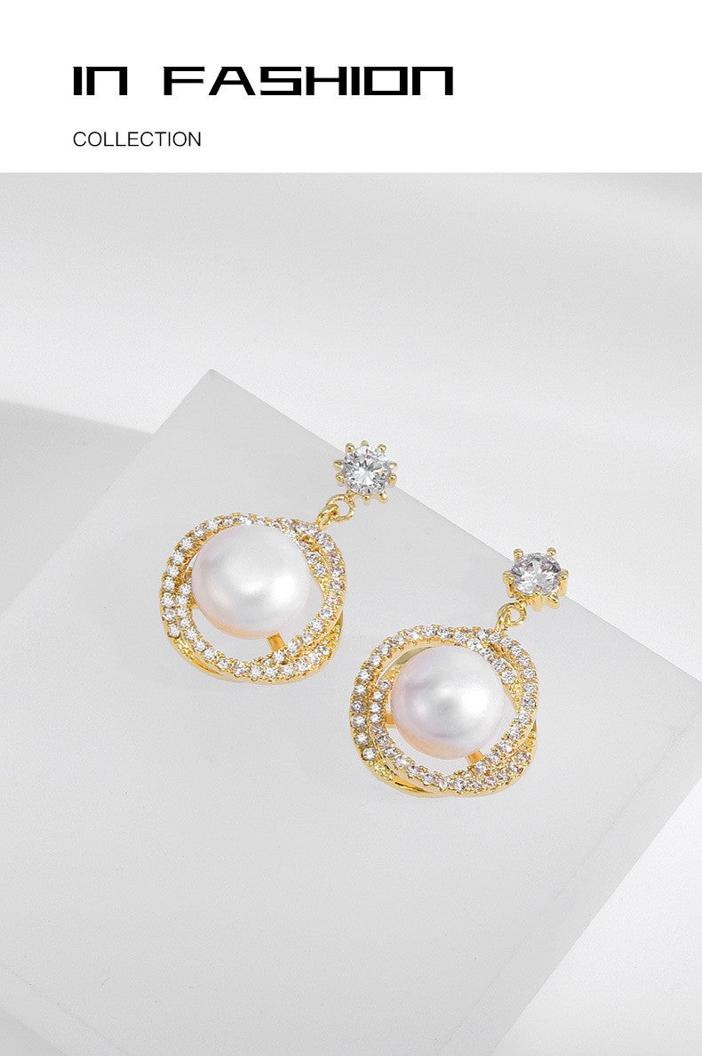 Fashion Freshwater pearl Flower Stud Earrings 14k Yellow Gold Plated S925
