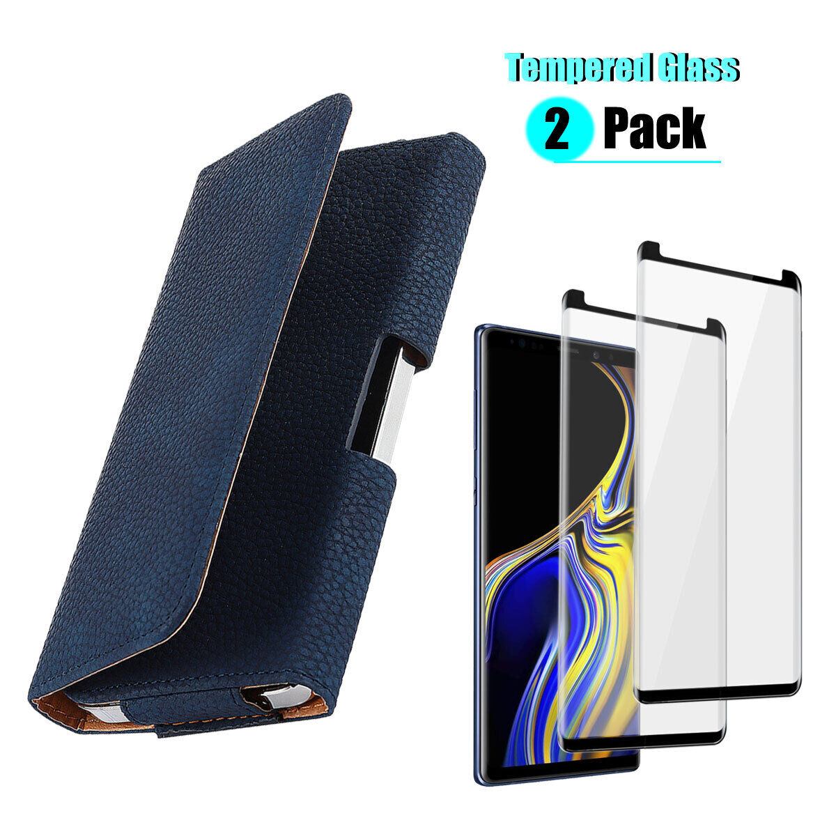 Leather Belt Loop Clip Slim Case Cover /Tempered Glass For Galaxy Note 9