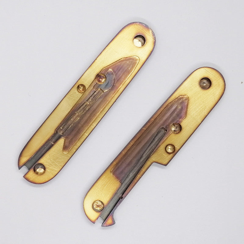 1 Pair Brass stone pattern Handle Scales for 91mm Victorinox Swiss Army Knives