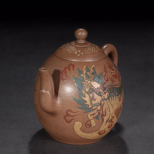 vintage chinese yixing purple clay teapot zisha ceremony painted kylin tea set