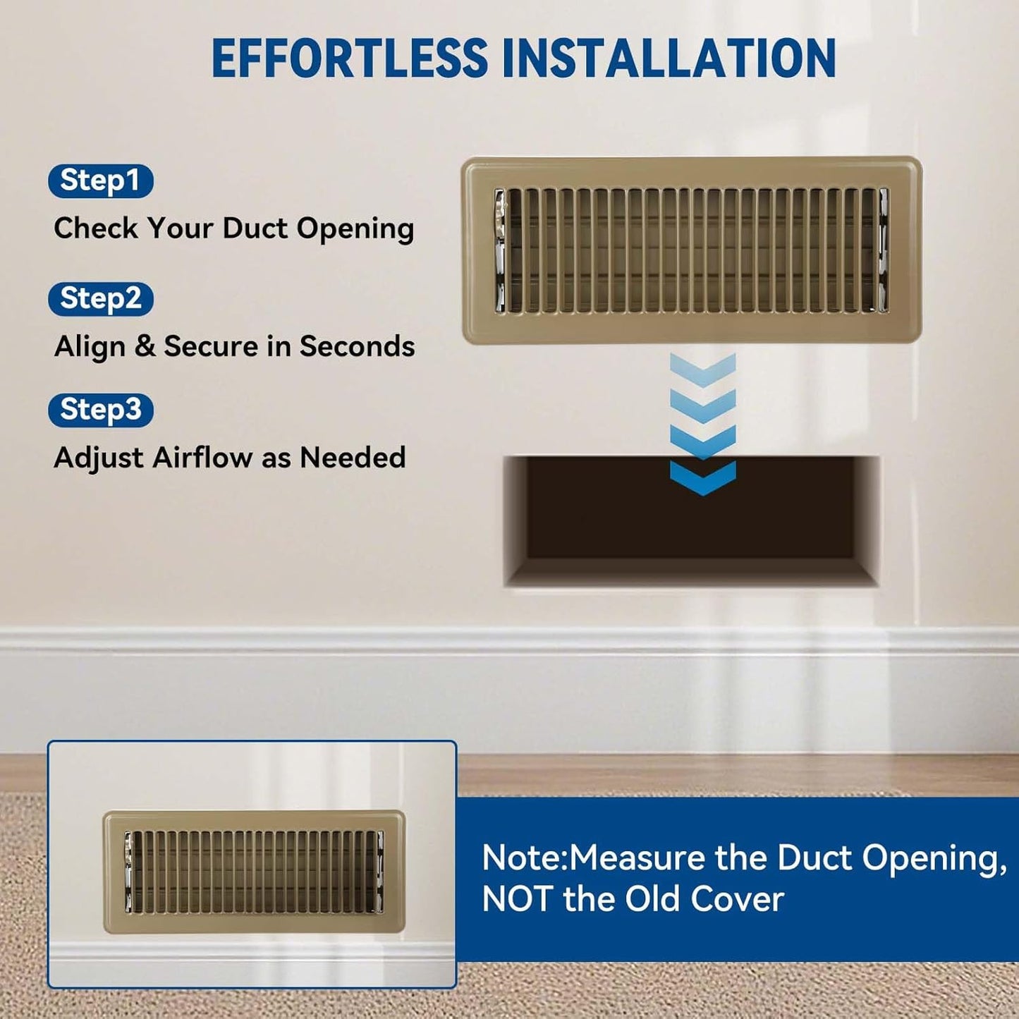 4" X 12" Floor Register Vent Covers 2-Pack, Walkable Powder-Coated Metal Vent Co