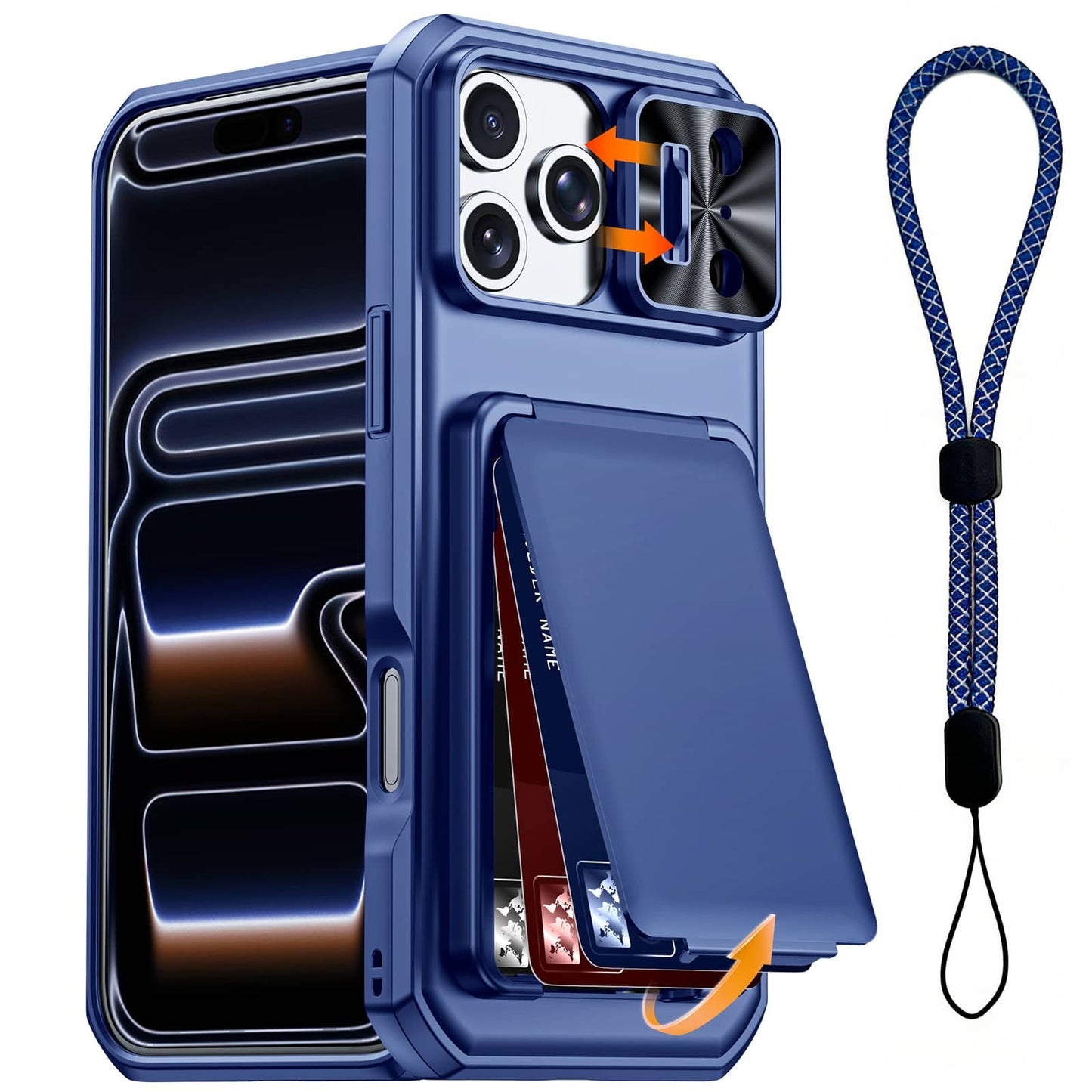 For iPhone 17 16 15 Pro Max Case Wallet+Lanyard Wrist Strap Built-in Card Holder