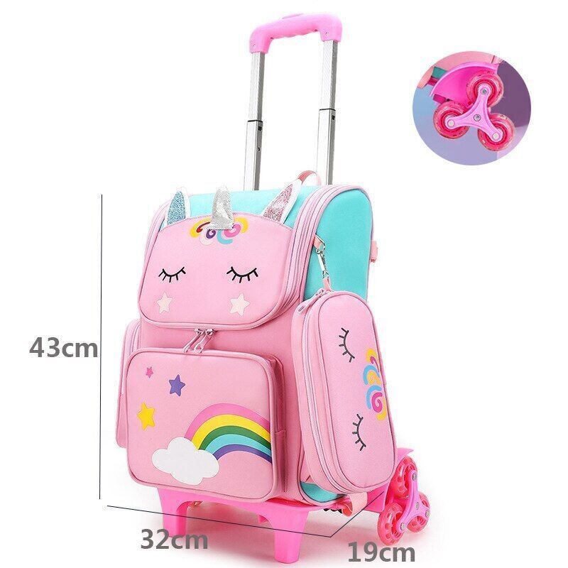 School Bags Backpack girls Trolley Bag Wheels Student Kids Backpack Bag