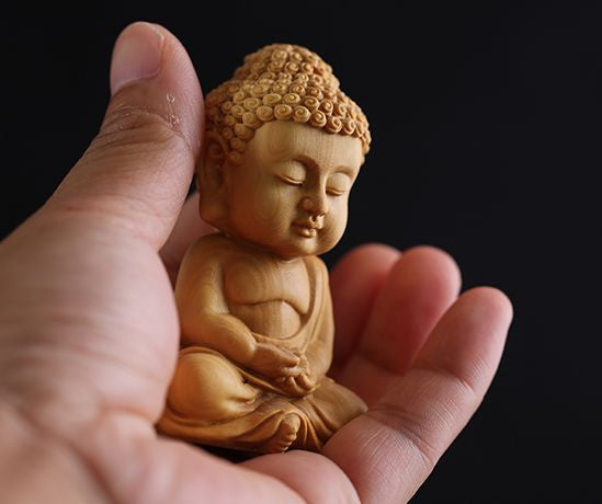 6.8*3.9*3.0 CM Carved Boxwood Figurine Carving : Rulai Buddha Boy
