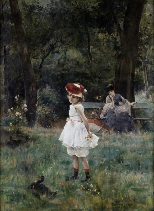 high quality oil painting handpainted on canvas "Girl and Duck"