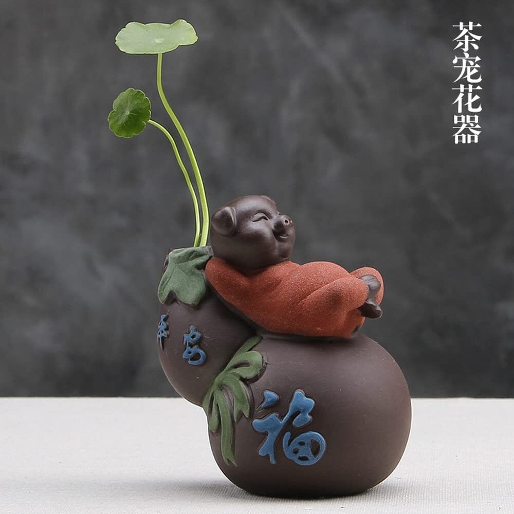 9cm Creative Purple Sand Gourd Pig Tea Pet Tea Tray Decor Tea Ceremony