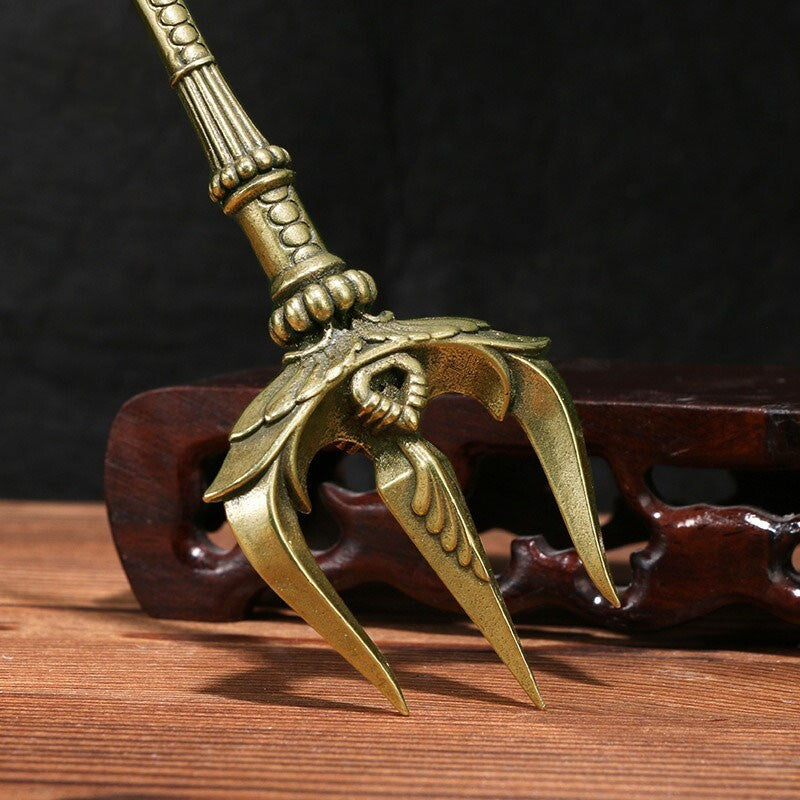 Solid Brass Trident Tea Pet Decorative Knife Miniature Greek Mythical Poseidon -