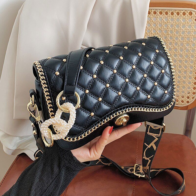Lattice Rivet Square Underarm Bag Synthetic Leather Shoulder Bag 23*6*14CM Purse