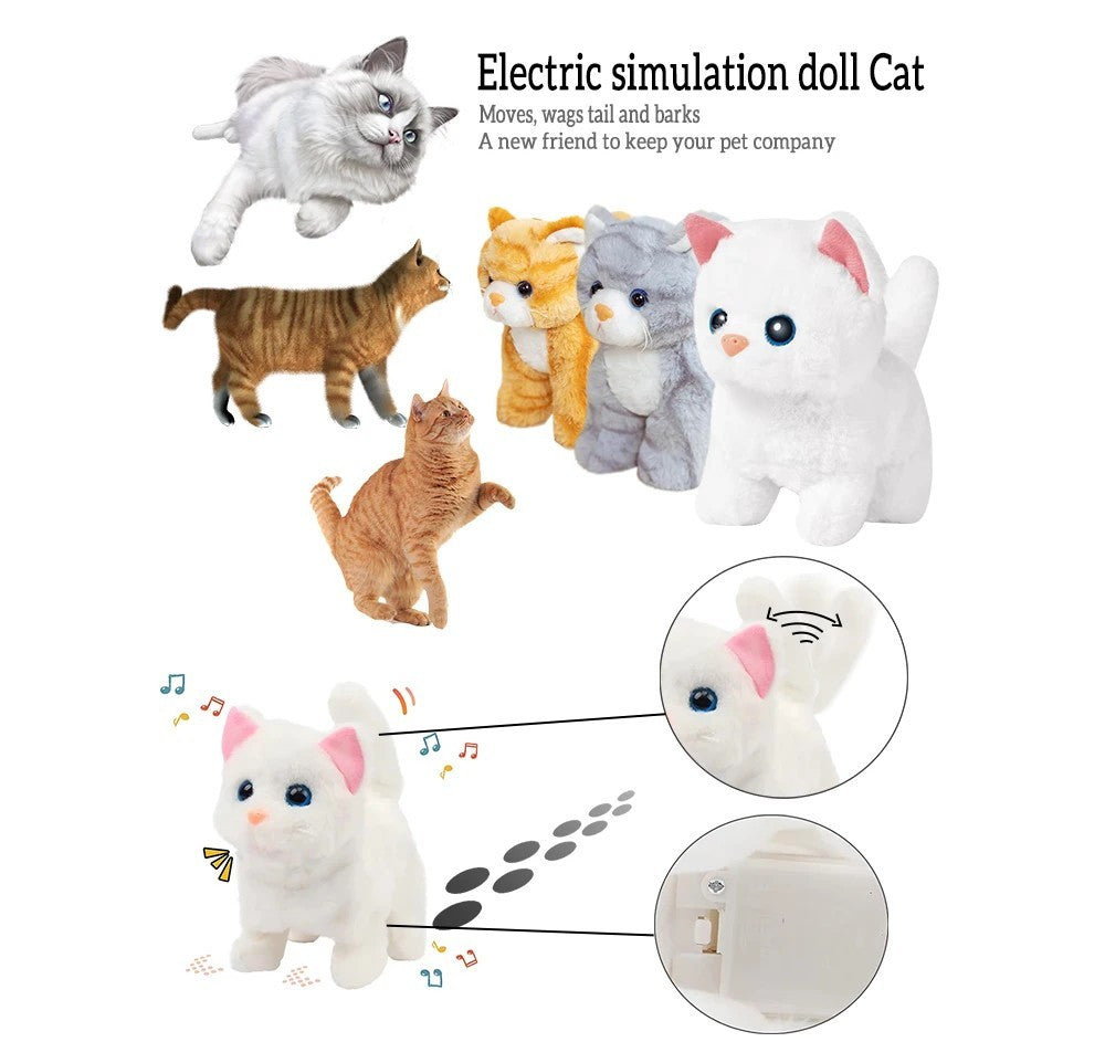 Interactive Plush Cat Toy Walking Barking Wagging Tail Electronic Pet Doll