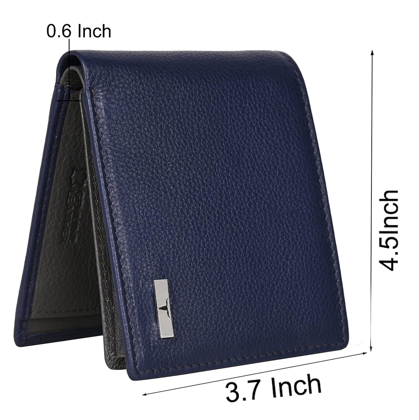 NEW BUE/GREY BI-FOLD LEATHER MEN'S WALLET RFID PROTECTION GIFT ITEM
