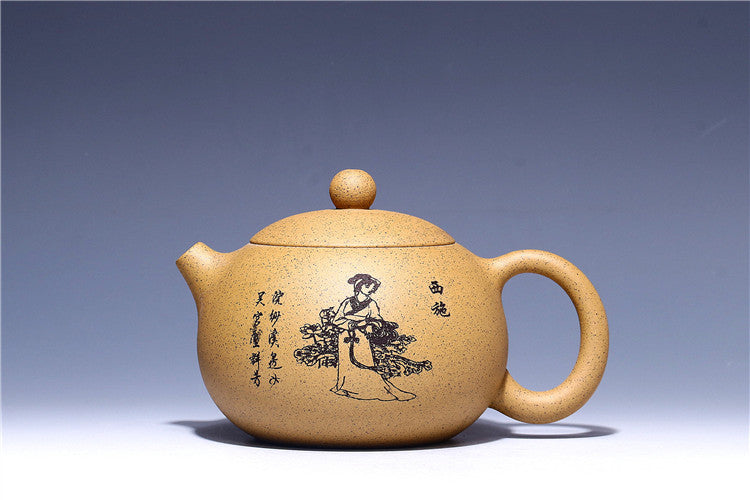 12.8oz Xishi Pot Beauty Print Marked Tea Pot Real Yixing Zisha Duan Clay Pots
