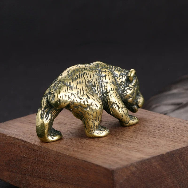 4cm Exquisitely Brass Bear Tea Pet Statue Desk Ornaments Decorations Crafts