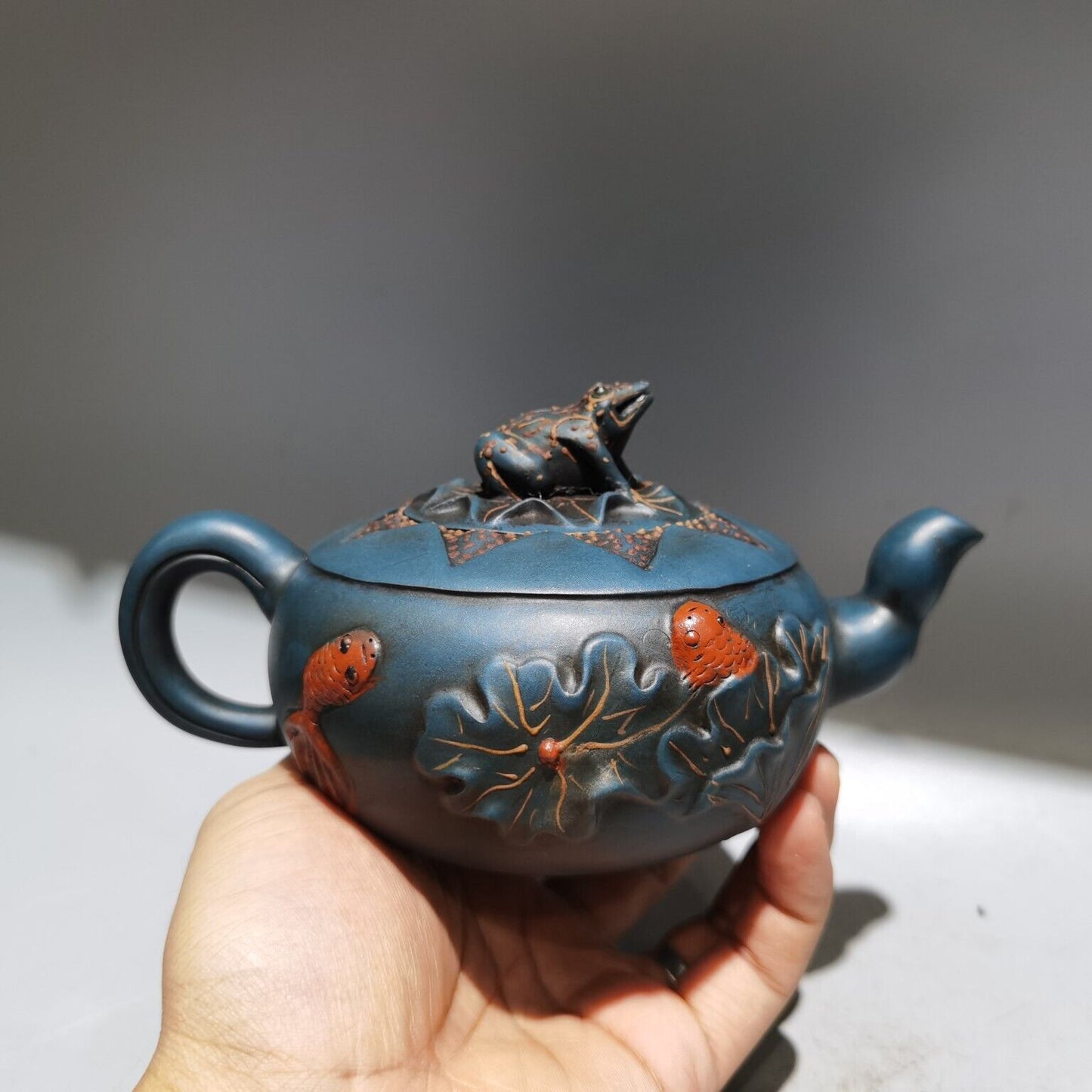 vintage chinese yixing purple clay teapot zisha ceremony frog lotus leaf teaware