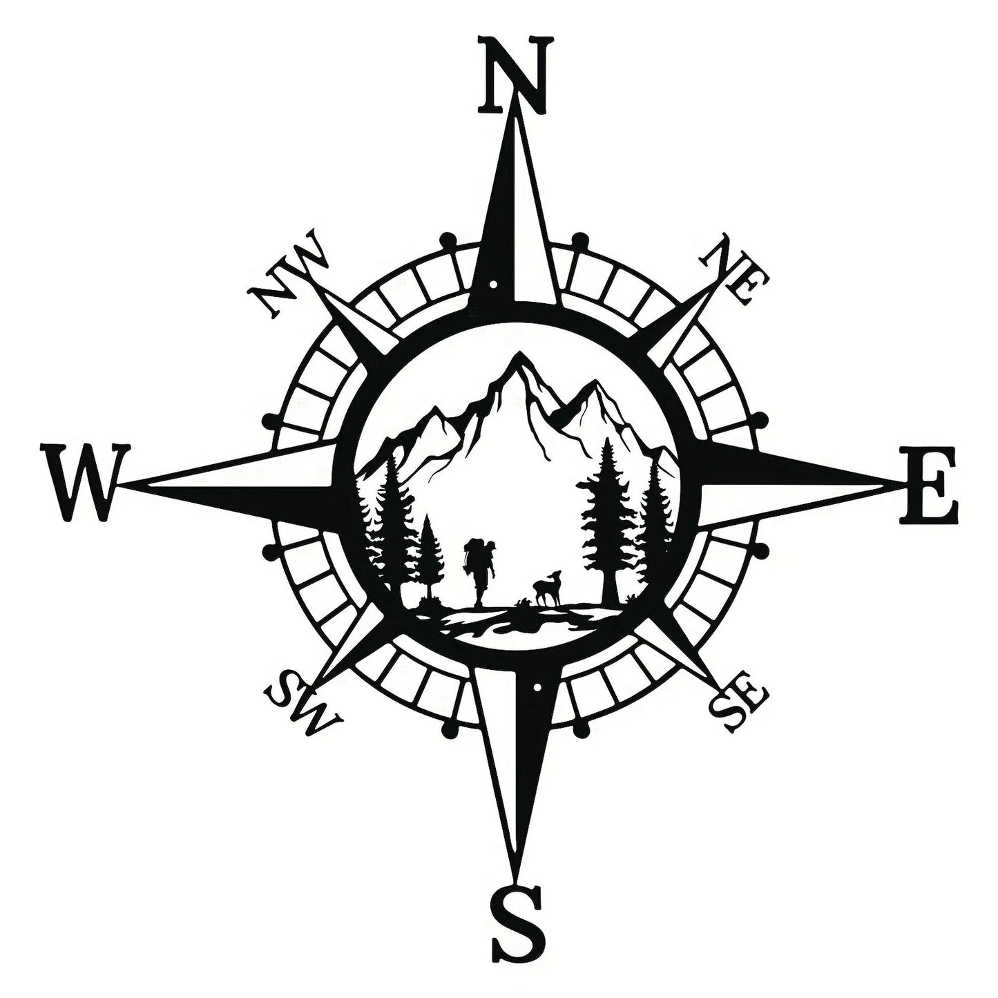 Metal Compass Art Wall Decorations, Line Drawing Home Hanging Art Wall Sculpture