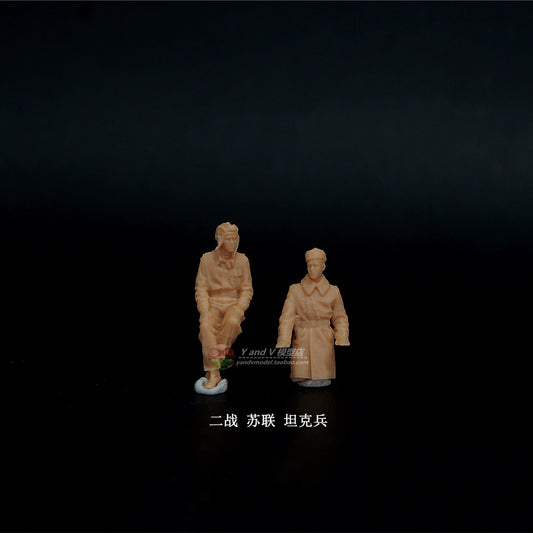 1/72 1/64 1/87 WWII Soviet Tank Crew 2-Persons Unpainted Model Ornament