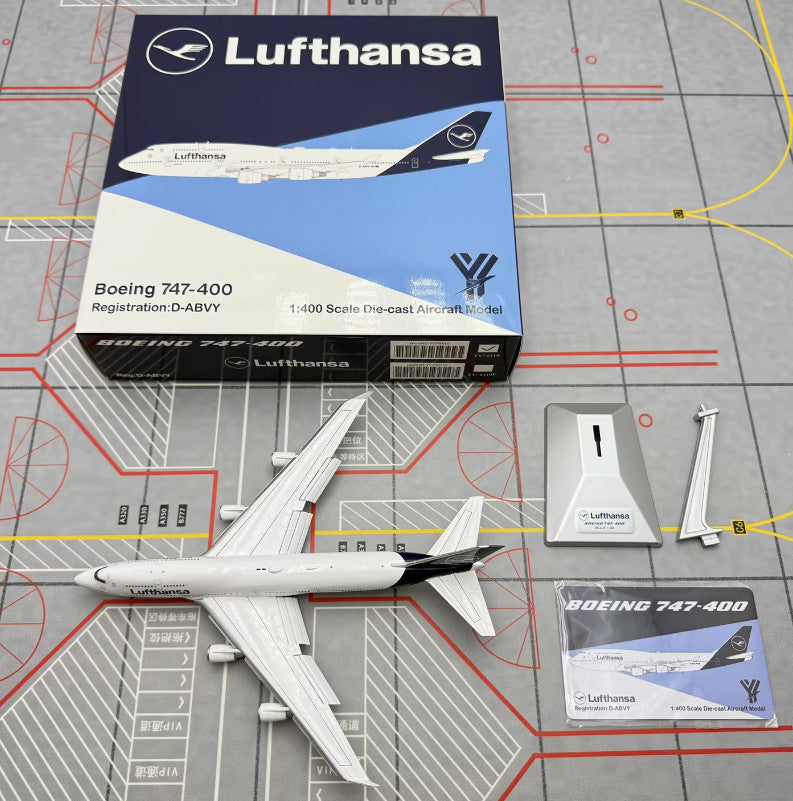 1:400 YY Wings Lufthansa BOEING 747-400 Flap Down Passenger Plane Diecast Model
