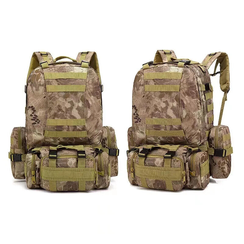 55L Tactical Backpack 4 in 1 Mens Sport Bag Outdoor Hiking Climbing Army Pack