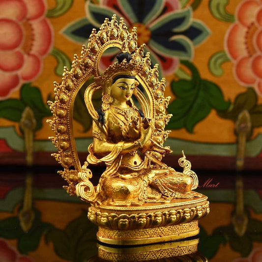 Gold Plated Framed Vajradhara / Dorje Chang Ritual Copper Statue fom Patan Nepal