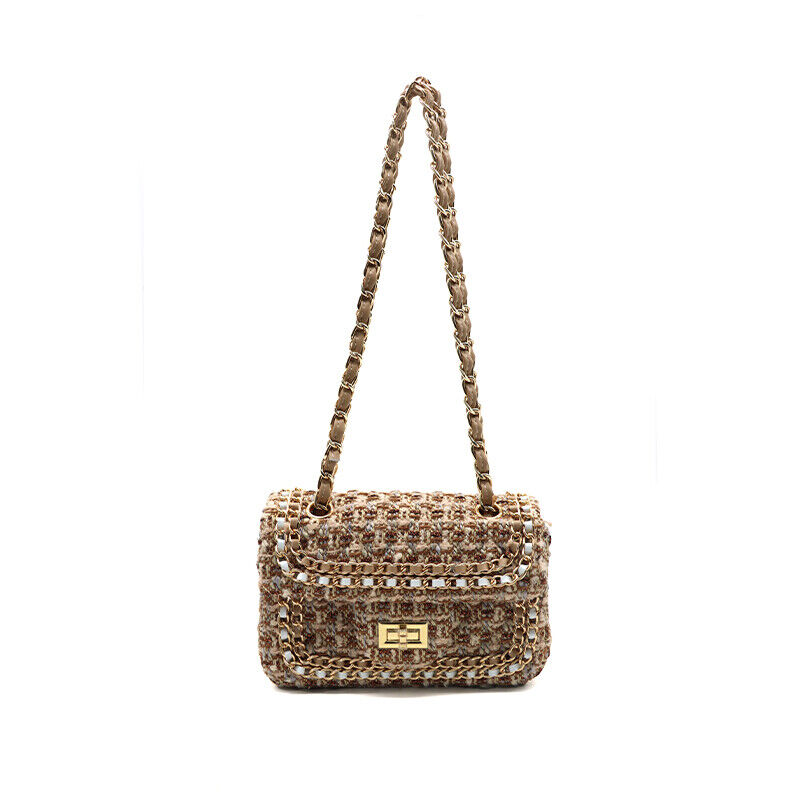Small Medium Quilted Tweed Single/ Double Flap Purse Gold Chain Shoulder bag