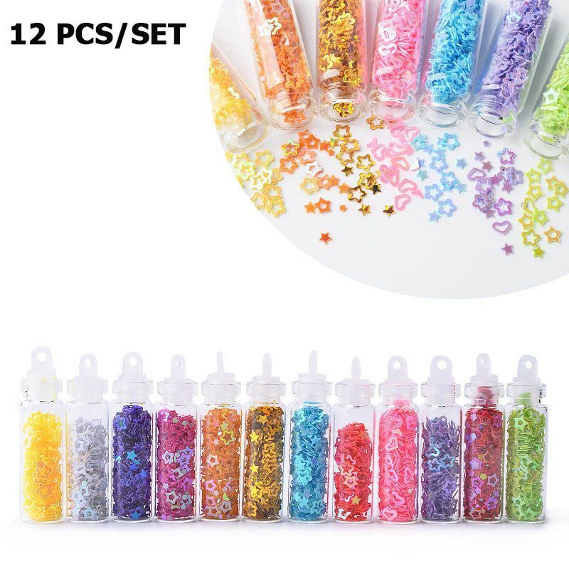 Nail Art Sequins 48 Bottles Set Glitter Powder Manicure Decor Tip Polish Sticker