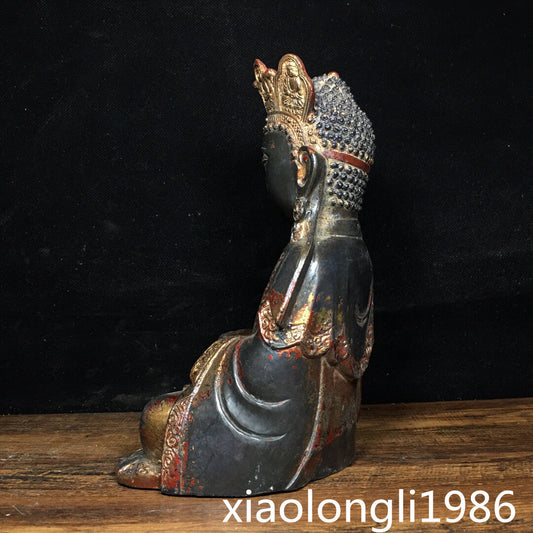 8.4" Old China Antique Collection Exquisite Carving Pure Copper Buddha Statue