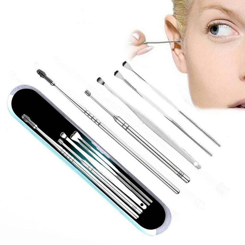 Ear Care Removal Tools 5Pcs Stainless Steel Portable Spiral Ear Cure Cleaner Kit