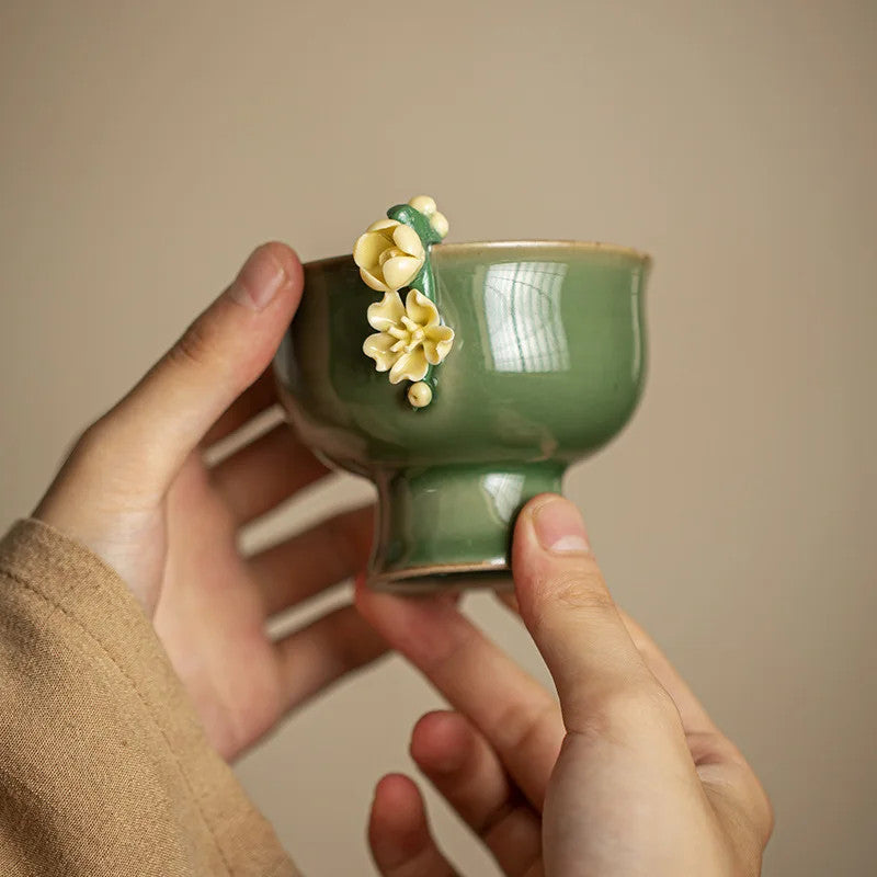 Creative Teacup Retro Goblet Master Cup Ceramic Flower Tea Bowl Kung Fu Tea Set