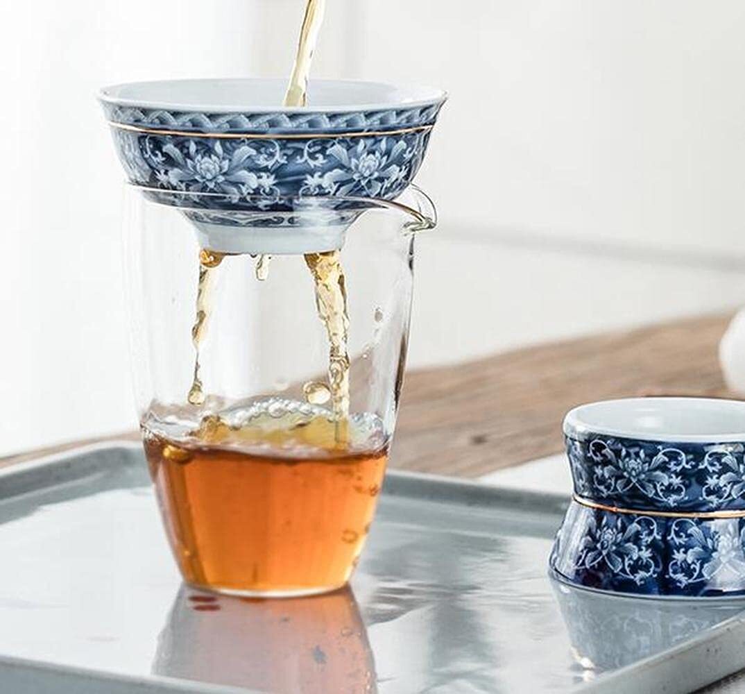 Chinese Traditions Blue Porcelain Filter Tea Strainer Kung Fu Tea Set