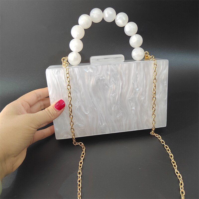 Pearl Green Acrylic Clutch Box Bags Bead Handbag Purse Wallet 18*11*4.5 CM Black