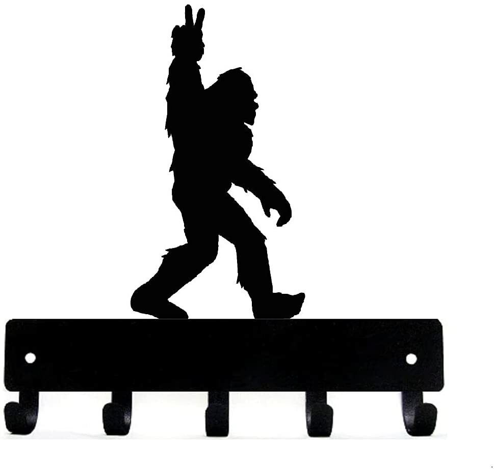 Bigfoot Peace Key Rack Hanger - 6 inch Wide/9 inch Wide Metal Wall Art