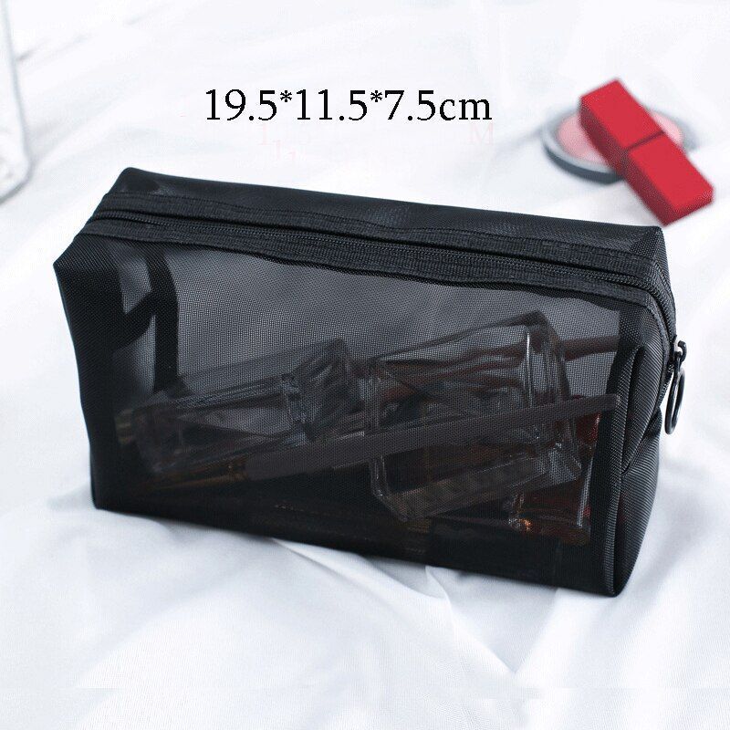 Portable Mesh Transparent Cosmetic Bag Makeup Case Travel Zipper Make Up Pouch